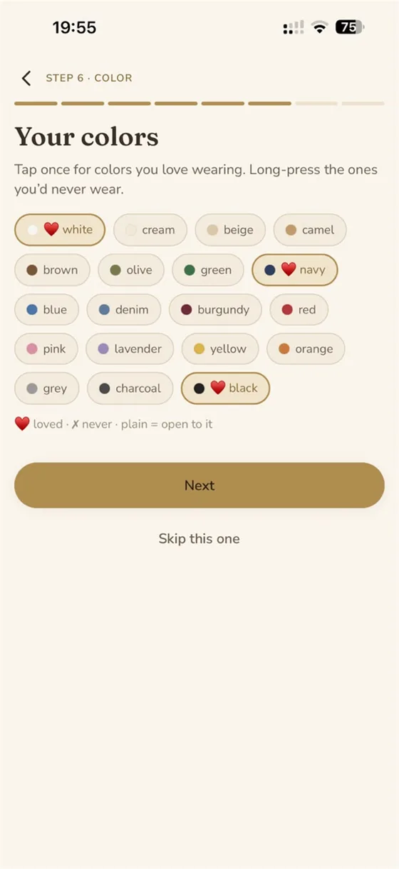 Personal colour palette from the Vessa style guide