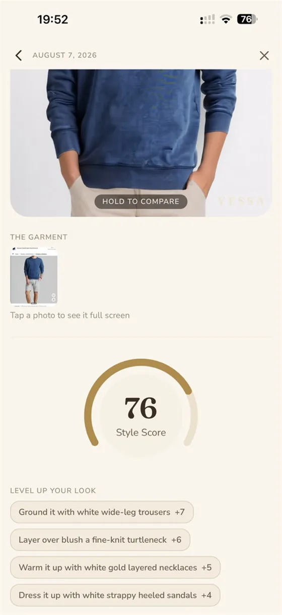 Style Score breakdown for a single garment